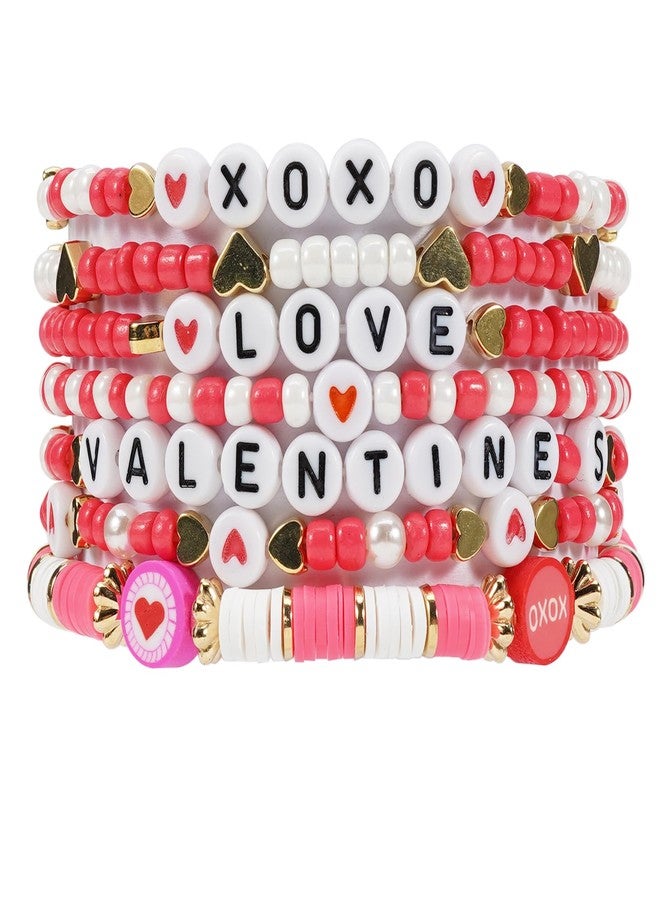 Lonext Valentine’s Day Bracelets Sweet Charms Beaded Stretch Bracelet for Women Rose Flower Love Heart Bracelets Set for Valentine’s Day - Image 1